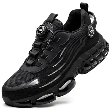 PENXZT Skyddsskor Herr Kvinnor Tåhattsskor i stål med roterande spänne Lätta arbetsskor Bekväma skyddande industrisneakers,Black,41 EU