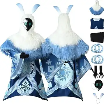 NIKKHO Blue,XL,Genshin Impact Ice Attribute Hilichurl Mage Cosplay Kostym Outfit Game Character Uniform Full Set Halloween Party Dress Up Suit Cape Headdress Mask för män Kvinnor