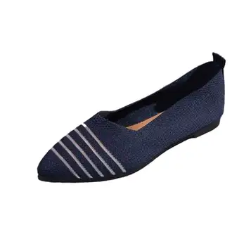 SFSSWSRYDF Stickad sula Enkel balett Platt Kvinnor Arbetsskor Komfort med spetsad tå Slip On Flats Walking Flats Skor,Dark blue,40 EU