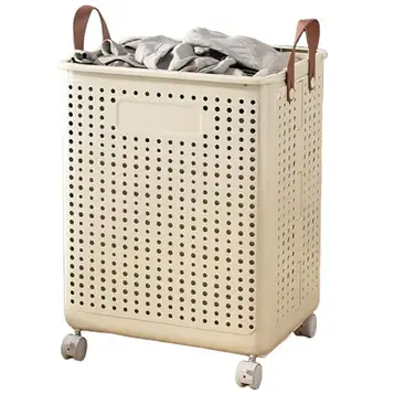 AAADRESSES Laundry Basket Foldable with Wheels, Collapsible Laundry Hamper, Slim Laundry Basket Organizer, Dirty Clothes Basket, for College Dorm, Bathroom,02,37.7 * 31 * 50cm