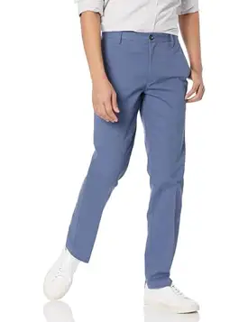 Amazon Essentials Herr Slim-Fit Skrynkelbeständig platt framsida Chino-byxa, Indigo, 42 W x 30 L