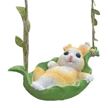 DNCG Hammock Garden Rabbit Statue, Outdoor Garden Statue, Home Animal Hammock Statue, Rabbit Statue, Backyard Tree Home Ornament, Cute Collectible Simulation For Desk Decor Patio Yard Home Decorations