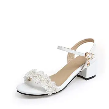 HCHGJKN Höga klackar Elegant Black And White Women's Sandals, Square Heels Office Shoes(White,4)