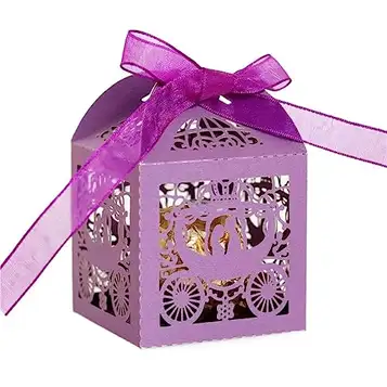 VSANTO Presentförpackning 10PC Candy BOX Gift Boxes Decoration With Ribbon (Color : Purple, Size : 5x5x8cm)