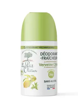 Le Petit Olivier Deodorant Friskhet Lemon Verbena Hudvänlig Effektivitet 24 timmar alkoholfri 98% naturligt ursprung påfyllningsbar flaska tillverkad i Frankrike 50 ml