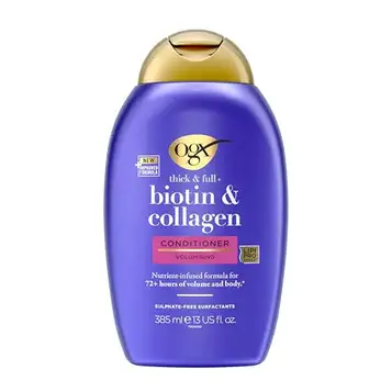 OGX Biotin & Collagen balsam (385 ml), rik hårbalsam för 72h+ volym och fyllighet med biotin & kollagen, hårvård volym balsam för fint och tunt hår med LipiPro Shield-teknik