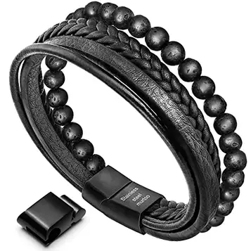 murtoo armband män läder armband natursten flätat armband av svart onyx underbar present för män, 22cm, läder, onyx