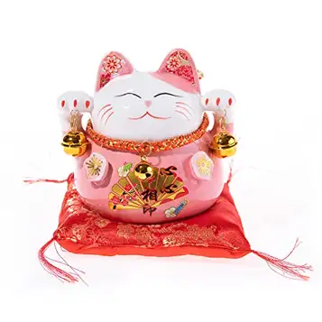 lachineuse katt Maneki Neko – sparbössa katt Nippon – figur lyckobringare japansk – färg rosa – porslin – dekoration idé Japan och Asien – lycka, lycka, välstånd