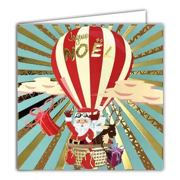 Afie Merry Santa Claus Square Card i glänsande guld med vitt kuvert 15 x 15 cm ren ballong leverans gåvor som fallit från himlen öppen spis 25 december helgdagar slutet av vintern tillverkad i