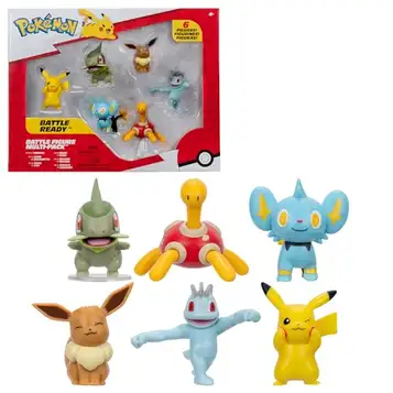 BANDAI Pokémon Pack med 6 Pokémon-figurer 5 cm Pikachu minifigurer set Lixy Eevee Caratroc Pokémon Battle figurer officiell licens leksak barn 4 år och JW3614