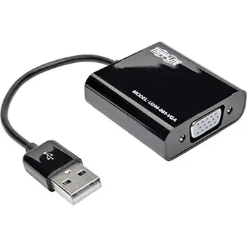 Tripp Lite USB-A 2.0 till VGA-adapter multiskärm extern videokonverterare, inbyggd typ A-kabel, 128 MB SDRAM, 1080p (U244-001-VGA)