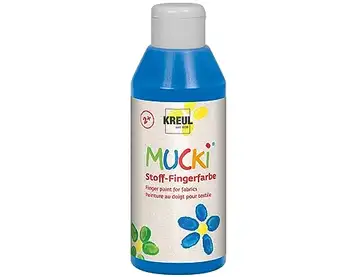 Kreul 28404 – Mucki lysande tyg – fingerfärg, 250 ml i blått, vattenbaserat, parabenfri, glutenfri, laktosfri och vegansk, perfekt för användning med fingrar och händer