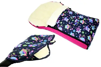 Babys-Dreams Barbiwell combi-system muff/handvärmare universell vinterryggsäck (108 cm), även lämplig för bebisskål, barnvagn, buggy, av ull i uggledesign (motiv $7)