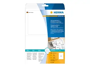 HERMA 8316 fraktetiketter med postkvitto A4 (182 x 130 mm, 25 ark, papper, matt) självhäftande, utskrivbara, permanenta adressetiketter, 25 klistermärken, vit