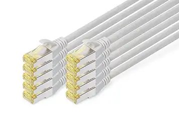 Digitus LAN Kabel Cat 6A 5m 10 stycken RJ45-nätverkskabel S/FTP-skärmad kompatibel med Cat-6 och Cat-7 Grå