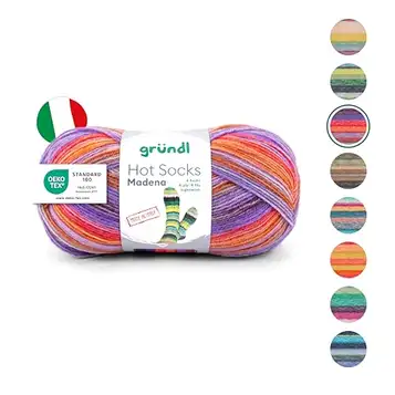 Gründl Hot Socks Madena (strumpull av 75% ny ull (supertvätt) och 25% polyamid, tillverkad i Italy, 4-vägs strumpgarn, 100 g/420 m, nåltjocklek: 2,5 mm – 3 mm, 1 x 100 g), tutti-frutti-mix