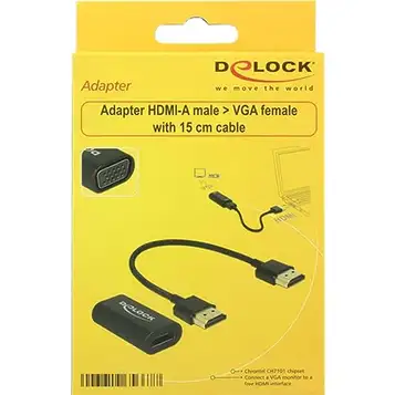 Delock Adapter, HDMI-A hona till VGA hona (skruvlös) 15 cm HDMI-kabel