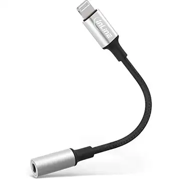 InLine 31440 Lightning Audio Adapter kabel, för iPad, iPhone, iPod, silver/svart, 0,1 m