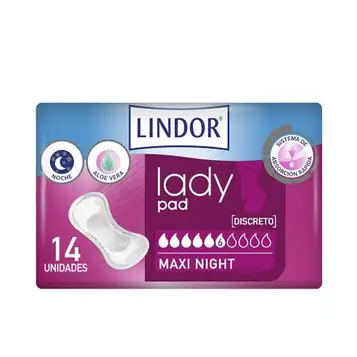 LINDOR Lady: Kompresser för kvinnor med urinförlust, Maxi Night, Inkontinensskydd och absorberare, 14 enheter