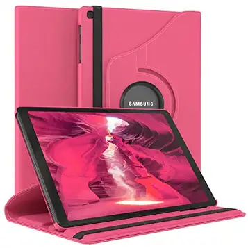 EAZY CASE Fodral till surfplatta kompatibel med Samsung Galaxy Tab 10.1 (2019) fodral – 360° vridbart rotationsomslag för installation med sömn & Wake-displayskydd – premium läderfodral i rosa