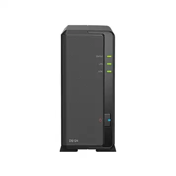 Synology DS124 1-bay-diskstation NAS (Realtek RTD1619B 4-kärnig 1,7 GHz, 1 GB DDR4 RAM 1 x RJ-45 1 GbE LAN-port) 2 TB paket med 1 x 2 TB WD Red Plus HDD (WD20EFZX 68AWUN0)