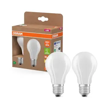 OSRAM LED Superstar Classic LED-lampa A 60 i klassisk glödlampsform av frostat glas, 3,8 W, 806 lm, E27-fatning, varmvitt ljus med 2700 K, EEK A, 60 mm diameter. 2-pack