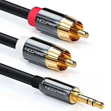 deleyCON 15m Jackkabel RCA-Kabel 3,5mm Jack Till RCA Stereo Ljudkabel 1x Jackkontakt Till 2x RCA-Kontakt Metallkontakt Svart