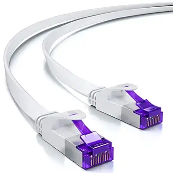 deleyCON 30m RJ45 Patchkabel Platt Kabel med CAT7 Råkabel Nätverkskabel Ethernet-Kabel Tunn U/FTP Gigabit Ethernet Lan-Kabel Koppar Vit