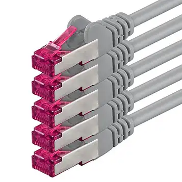 1aTTack.de 0,5 m grå 5 stycken CAT6a Ethernet-kabel set RJ45 nätverkskabel 1 0000 MB/s LAN-patchkabel CAT 6a S-FTP PIMF 500 MHz halogenfri kompatibel med CAT 5e/CAT 6/CAT 7