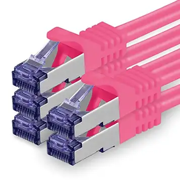 1aTTack.de Cat.7 nätverkskabel 1m magenta 5 delar Cat7 patchkabel (SFTP/PIMF/LSZH) råkabel 10 Gb/s med Rj 45-kontakt Cat.6a 5 x 1 meter magenta