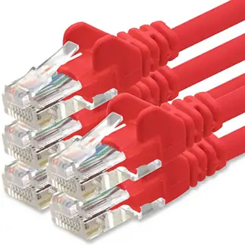 1aTTack.de nätverkskabel Cat.6 röd 5X 5m (set) CAT6 Ethernet-kabel LAN-kabel 1000 Mbits (PoE) patchkabel