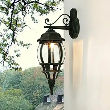 Licht-Erlebnisse Utomhuslampa vägg aluminium glas i svart grön IP44 trädgård balkong H:54 cm E27 lanthus rustik utomhus lykta vägglampa utomhus BREST