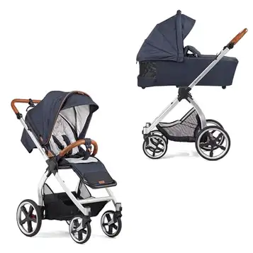 Gesslein Barnvagn FX4 Swing med babybadkar Panorama Lyx (barnvagn 3-i-1, ligg- och sittalternativ, sportbilfäste, individuellt justerbar, hög komfort, låg förpackningsstorlek, handbroms), mörkblå