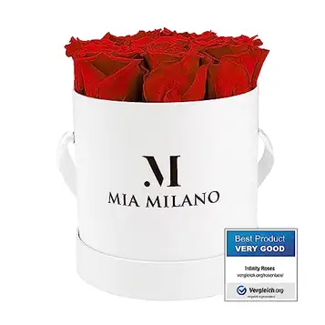 Mia Milano Infinity Roses Röd till henne 3 års hållbarhet Presentförpackning med 9 äkta konserverade rosor I Handgjord i Tyskland