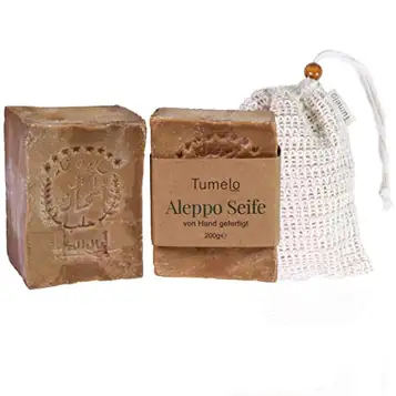 Tumelo Original Aleppo Tvål 2 x 200g (400g) 80% Olivolja 20% Lagerbärsolja + Tvålpåse Handgjord olivoljtvål Naturlig tvål Fast tvål för hår/Duschtvål