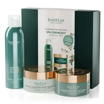 Jean & Len Spa Ceremony Presentförpackning, Rosemary & Ginger, Med 3 Produkter, Produkter För Kropp Och Sinne, Fsc-Certifierad Förpackning, Veganskt Presentset