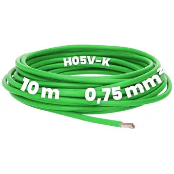 Kalitec 10 meter H05V-K 0,75 mm² grön kabel I flexibel kabel I PVC-ledarkabel I fåtrådig kabel 0,75 mm2 I finförgrenad kabel I enkelkabel