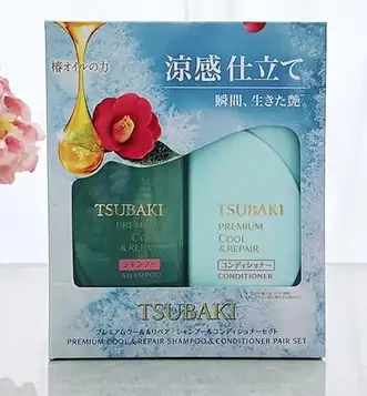 Shiseido TSUBAKI Premium Cool & Repair schampo och balsam Set – kylningskänsla och skadereparation, 490 ml x 2