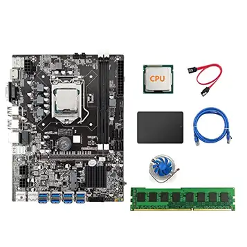 Oikabio B75 mining moderkort CPU+fläkt+4G DDR3 RAM + 120G SSD+SATA-kabel + RJ45 nätverkskabel 8 USB3.0 (PCIE1X) LGA1155 DDR3 SATA3.0