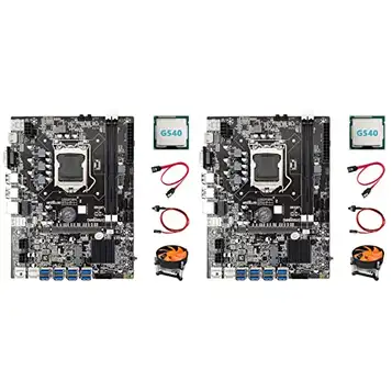 Nicfaky 2 x B75 ETH mining moderkort + G540 CPU+fläkt+SATA-kabel + switchkabel LGA1155 8XPCIE USB-adapter MSATA DDR3 B75 moderkort