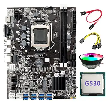 Oikabio B75 BTC gruvmoderkort+SATA-kabel+G530 CPU+6 stift till dubbel 8 stiftkabel + RGB kylfläkt LGA1155 8XPCIE USB DDR3