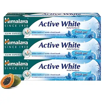 Himalaya Active white Gel   Herbal toothpaste with fruit enzymes  Teeth whitening  Anti bacterial  Paraben and bleach Free 100% vegetarian-75ml (Pack of 3)