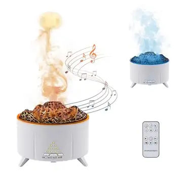 Mcbazel Volcano Flame Luftfuktare med Bluetooth-ljudhögtalare, ganska elektrisk Flame Aromatherapy Luftfuktare 350ML Stöd 3-Speed Timing Funktion/Automatisk avstängning/Ljusbyte/Fjärrkontroll – Vit