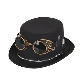 Bristol Novelty Svart steampunk topphatt med glasögon och växlar (1 st.) Hållbar och iögonfallande design, perfekt för cosplay, världsbokdagen, festivaler och gåvor