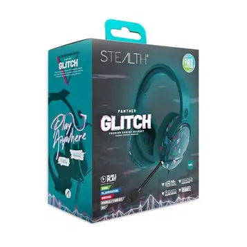 Nintendo STEALTH PANTHER Gaming headset GLITCH – blågrön, Over Ear spelheadset kompatibelt med PS4/PS5, XBOX, Switch, PC med flexibel mikrofon, 3,5 mm uttag, 1,5 m kabel, lätt, bekväm och hållbar