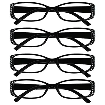 OPULIZE The Reading Glasses Company Black Diamonte Style Readers Värde 4-pack Designer Stil Kvinnor Damer UVR4093BK +2,50