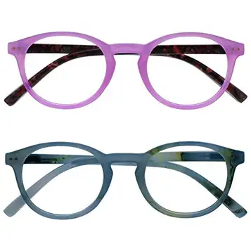 OPULIZE Zen 2-pack läsglasögon rosa turkos små herr dam vårgångjärn R24-4Q +1,00 Optical Power +1.50 Pink Front Dark Violet Arms/Turquoise Blue