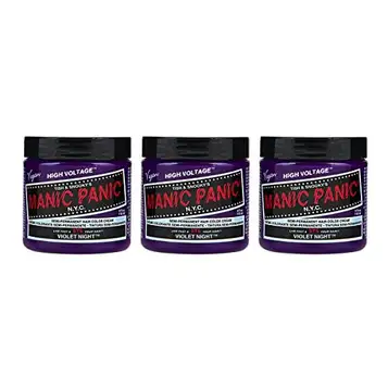 Manic Panic Violet Night Classic Creme, Vegan, Cruelty Free, Purple Semi Permanent Hair Dye 3 x 118ml