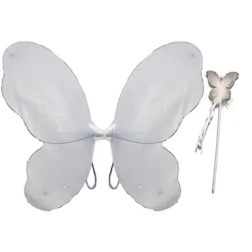 Topkids Accessories Fairy Wings & Wand presentset, Tingeling kostym, älvvvvingar barn, leksaker för flickor, fjärilskostym, tand älvkostym, utklädnad för flickor (vit glitter)