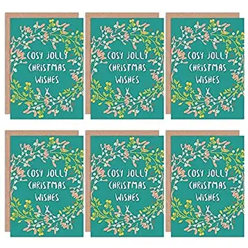 Wee Blue Coo Julkort 6-pack Mysiga Jolly Wishes mistel set julkort